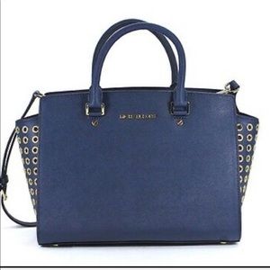 Michael Kors Navy Selma Grommet Large Satchel